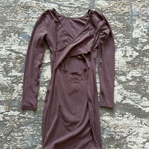 Lululemon Mauve purple Contour Nulu Dress Sz 4 Bodycon Open Cross Back